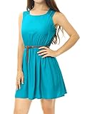 Allegra K Women Strappy Shoulders Sleeveless Belted Mini A Line Dress