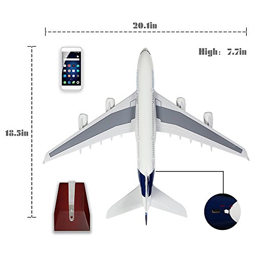24-Hours 18” 1:160 Scale Airplane Kit A380 Model Plane Collection with LED Light(Touch or Sound Control) for Decoration or Gift