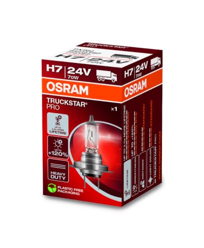 OSRAM TRUCKSTAR PRO H7, +120% more brightness, halogen headlight lamp, 64215TSP, 24V truck lamp, folding box (1 lamp)