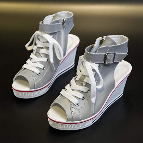 lkoezi Women High Pumps, Lady Wedges Casual Shoes Illuminate Fish Mouth Platform Shoes Chameleon Reflective Sandals Side Zipper Lace Fish Boots - Thumbnail 4