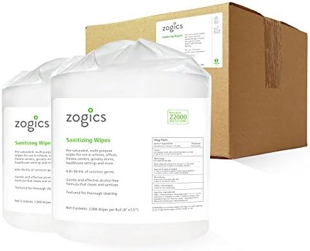 Zogics Sanitizing Wipes, FDA Approved Surface and Hand Cleaning Wipes (2 Rolls, 4,000 Wipes)