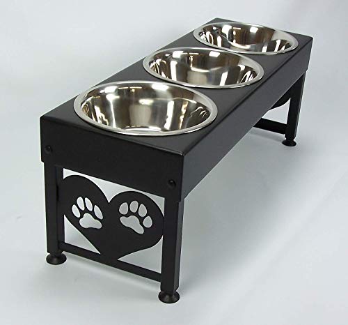 Large Elevated Dog Feeder Triple Stainless Bowls Powdercoated Steel