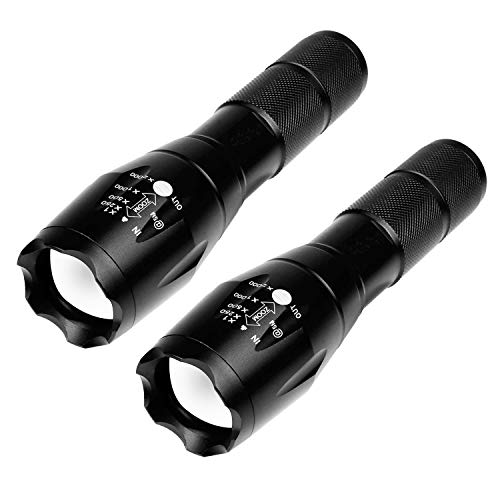 LED Tactical Flashlight, 2pack T6 Pocket Size Handheld LED Flashlight Portable Flashlight with 5 Modes Zoomable Flashlight for Outdoor Camping (Battery not included)