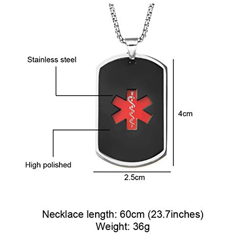 BAIYI Medical Alert ID Necklace Stainless Steel Hollow Out Dog Tag for Men Women 24 inch Free Engraving