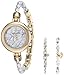 Anne Klein Women's AK/2766HLTE Gold-Tone and White Leather Watch and Bracelet Set