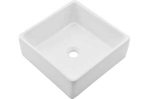 Hovheir White Vessel Sink 15X15 Inch Square Bathroom Sink Above Counter Vanity Basin Countertop Ceramic Sinks White Washing Bowl