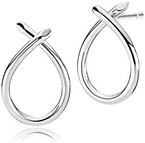 Small Shiny Silver Earrings for Women | Shaped as Teardrops that crosses at the top | 925 Sterling Silver | Scandinavian Jewellery for Women | Minimalistic Nordic & Danish Design