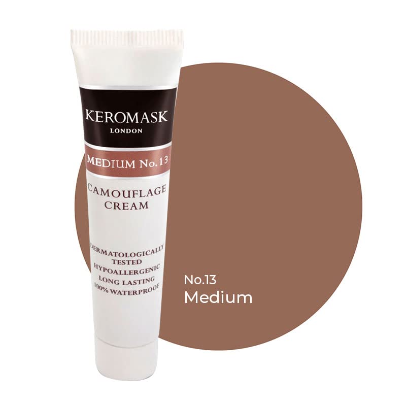 Keromask Full Coverage Hypoallergenic Concealer Shade MEDIUM No 13 to Camouflage Vitiligo, Tattoos, Redness and Rosacea, Waterproof and Suitable for All Skin Types 1 x 15ml โ image 1