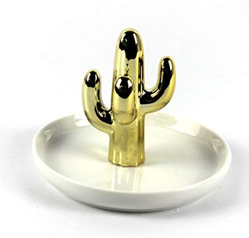 Belle Amour Personalized Creative Jewelry Tray Ceramic Trinket Dish Porcelain Ring Holder (White Plate Cactus)