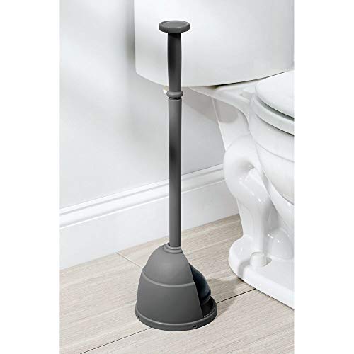 mDesign Plastic Toilet Bowl Plunger Set with Drip Tray, Compact