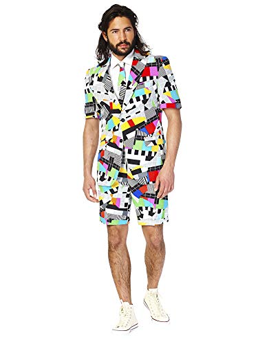 OppoSuits Men's Summer Suit - Testival - Includes Shorts, Short-Sleeved Jacket & Tie- US38