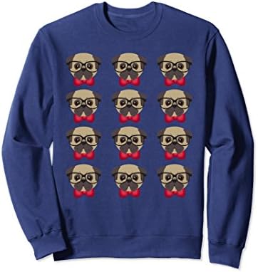 Unisex Bowtie Puggo Sweatshirt for Pug Lovers Medium Navy