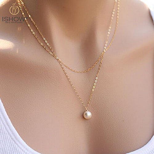 Fashion Women Jewelry Pearl Pendant Bib Chain Choker Chunky Statement Necklace, NK.