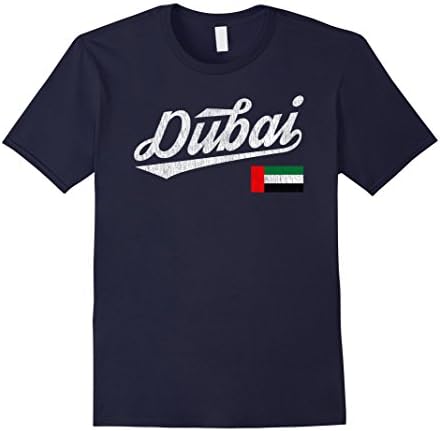 Mens Dubai UAE Flag Distressed Vintage T-Shirt XL Navy