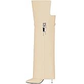 keleimusi Fold Over Thigh High Over the Knee Boots For Women Pointed Toe Stilettos High Heel Padlock Boots Wide Calf Pull-on Fashion Dress Boots