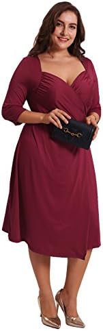 REDHOTYPE Women's Casual Front Sweetheart Neck 3/4 Sleeve Plus Size Dress