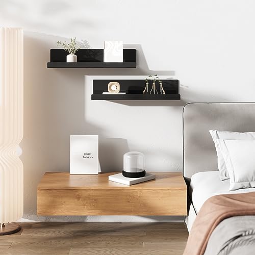 LOFTPLUS Wall Shelf, No Drilling - Set of 4, Black Acrylic Wall Shelf for Books and Photos, Home Decoration Floating Shelf for Kitchen, Bathroom, Office, Living Room (32x10x8 cm)