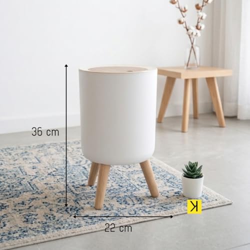 Lixeira Retrô De Plástico Resistente Com Tampa Click Pés Estilo Madeira 8L Branca Para Diversos Ambientes
