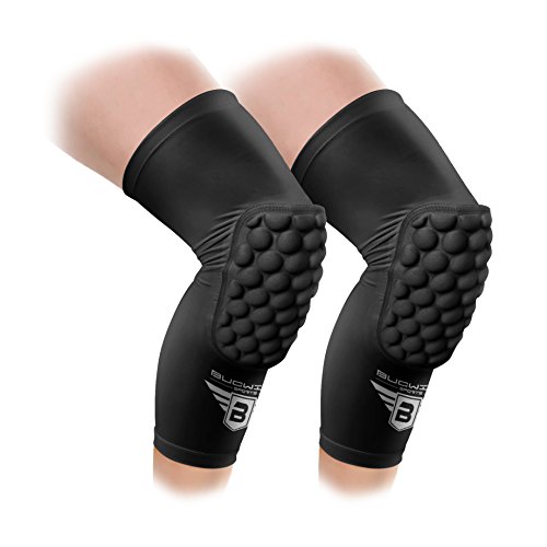 Bucwild Sports Knee Pads/Padded Compression Pro Knee Sleeves (1 Pair) Youth & Adult Sizes - Basketball Wrestling Volleyball - Black Adult Medium