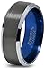 P. Manoukian Tungsten Carbide Wedding Band Ring 8mm for Men Women Blue Interior with Gunmetal Exterior Beveled Edge Brushed Polished Comfort Fit Anniversary Personalized Custom Engraving Size 6.5