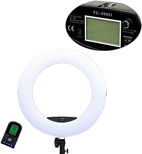 Yidoblo FE-480 LCD Screen 18" 96W 480 LED Ring Light Camera Photo Studio Video Portrait Photography Continuous Lighting 3200K-5500K Bi-color Wireless Remote, Phone/Camera Holder, Mirror, Adapter Black