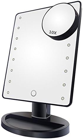 NEWQIBEAUTY Lighted Makeup Mirror with 16 LED Lights,Removeable 10x Magnification Spot Mirror,180 Degree Adjustable Rotation,Touch Screen Lighted Vanity Mirror