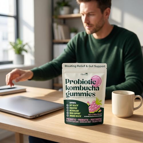 Fibetrue Women’s Probiotic Kombucha Gummies for Gut Health & pH Balance – Prebiotic, Probiotic & Fibre Supplement– Digestive & Immune Support –Slippery Elm,Dandelion Root – 60 Gummies