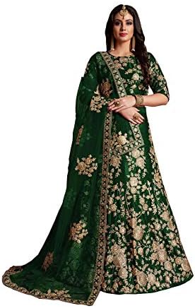 CRAZYBACHAT Latest Indian Designer Color Dark Green Velvet Silk Lehenga Choli