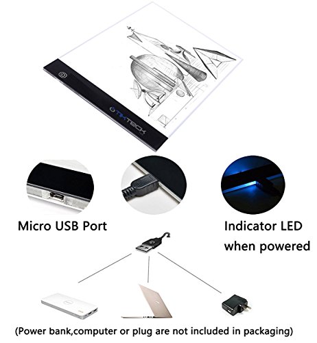 A4 Ultra-Thin Portable LED Light Box Tracer w 3 Level Brightness USB Power Cable Dimmable Brightness Artcraft Tracing Light Pad for Drawing, Sketching, Animation, 5D Diamond Painting (A4)