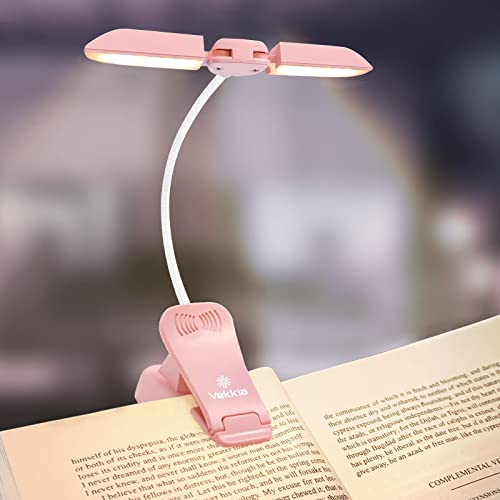 Vekkia 14 LED Rechargeable Book-Light for Reading at Night in Bed,Warm/White Reading Light with Clamp,180°Adjustable Mini Clip on Light,Lightweight Eye Care Book Light Perfect for Readers & Kids