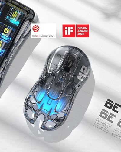 GravaStar Mercury M2 Souris de Jeu – Souris de Jeu MMO pour Ordinateur avec capteur Optique 26 000 DPI – Design léger évidé – 5 Boutons programmables – 5 Modes RVB Dynamic Lightsync (Transparent)