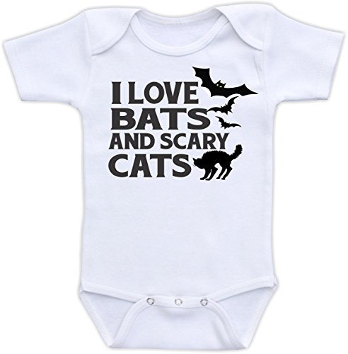 I Love Bats and Scary Cats - Cute Halloween Baby Bodysuit (9M Short Sleeve Bodysuit)