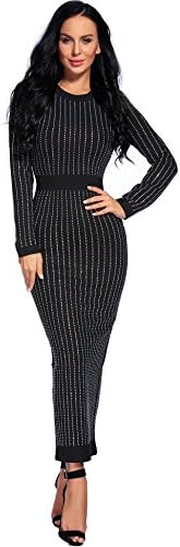 IFASHION Women's Maxi Bandage Bodycon Dress Beaded Long Sleeve Party Prom