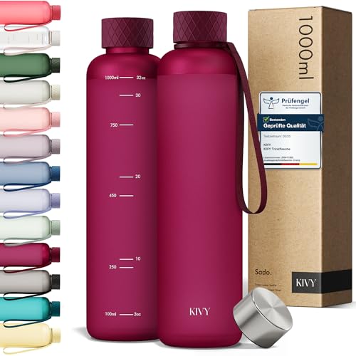 KIVY Trinkflasche 1l aus Tritan - Kohlensäure geeignet & Auslaufsicher