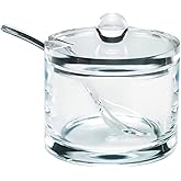 J&M DESIGN Clear Acrylic Sugar Bowl With Lid And Spoon For Coffee Bar Accessories, Cereal Bowls, Tea, Kitchen Countertop Canisters & Baking - 8 oz Container Jar Dispenser Holder - Dishwasher Safe