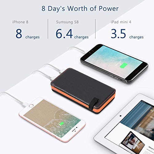 Portable Charger 24000mAh, Hiluckey Solar Charger Power Bank Waterproof External Backup Battery Pack with Emergency LED Flashlight for Smartphones, Tablets and More
