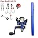 Pen Fishing Rods Mini Telescopic Kids Fishing Pole Survival Tool Spinning Reel with Hooks Lures etc (Blue)