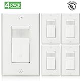 Sunco Lighting 4 Pack Vacancy & Occupancy Motion Sensor Wall Switch, UL LISTED, Title 24 Qualifed, 180° Field View, Automatic and Manual ON/OFF, Neutral Wire Required, White