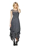 CA Fashion Womens Sleeveless Floral Lace Tiered Long Irregular Party Dress, Grey, Large