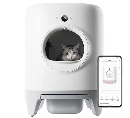PETKIT 猫 トイレ スマホ管理 センサー付き 飛散防止 自動 定期清掃 掃除簡単 お留守番 専用APP IOS/Android対応 日本語説明書付き ホワイト