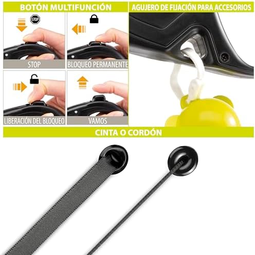 Correa retráctil para Perros Mediano Grandes Flippy One Cord M, Cuerda Extensible 5 m, MAX 20 kg, Negro