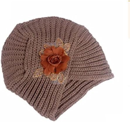 YANXH Autumn And Winter New Women's Hat Manual Knit Hooded Three-Dimensional Flower Accessories Hat, coffee