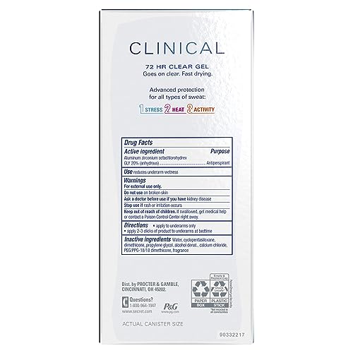 Secret Clinical Strength Antiperspirant Deodorant for Women, 3X Stress Protection, 72hr Sweat & Odor Protection, PH Balancing Minerals, Clear Gel, Clean Lavender Scent, 2.6 oz