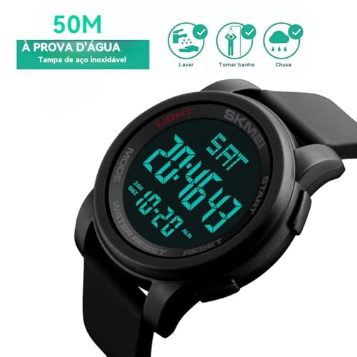 Relógio Digital Masculino Esportivo, Resistente à Água 50M, Display LCD Clara, Pulseira de Silicone Premium Macia, Multifuncional (Cronômetro/Alarme), Leve para Academia e Corrida Eletrônic