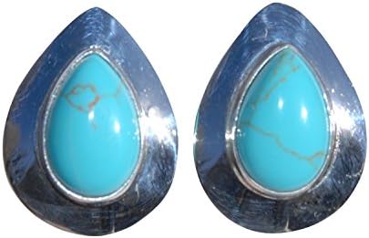 Tear Drop Sterling Silver Navajo Turquoise Stone Stud Earrings Handcrafted Indian Jewelry New Mexico