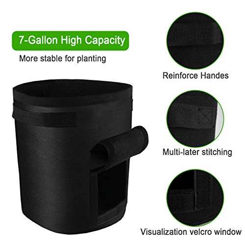 TQQFUN 2 Pack 7 Gallon Smart Potato Grow Bags Velcro Window Vegetable Grow Bags, Double Layer Premium Breathable Nonwoven Cloth for Potato/Plant Container/Aeration Fabric Pots with Handles(Black)