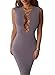 Romastory Women's v-Neck Solid Sleeveless Knee Fitted Dress, Gray, Medium
