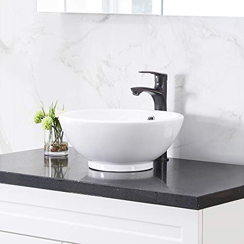 VCCUCINE Modern 16" Bathroom Porcelain White Round Ceramic Vessel Sink, Countertop Sink for Lavatory Vanity Cabinet