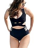 GWELL Women's 2PCS Plus Size High Waist Push Up Padded Strappy Swimsuits Bikini, US 8-10 (Tag XXL), Black