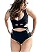 GWELL Women's 2PCS Plus Size High Waist Push Up Padded Strappy Swimsuits Bikini, US 8-10 (Tag XXL), Black